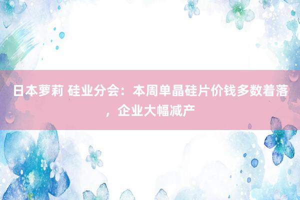 日本萝莉 硅业分会：本周单晶硅片价钱多数着落，企业大幅减产