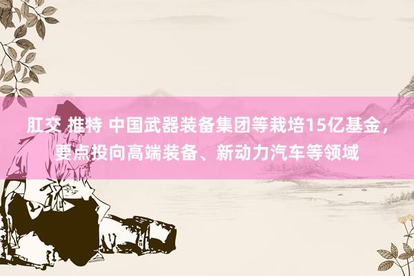 肛交 推特 中国武器装备集团等栽培15亿基金，要点投向高端装备、新动力汽车等领域