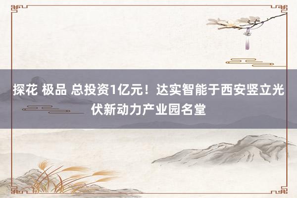 探花 极品 总投资1亿元！达实智能于西安竖立光伏新动力产业园名堂